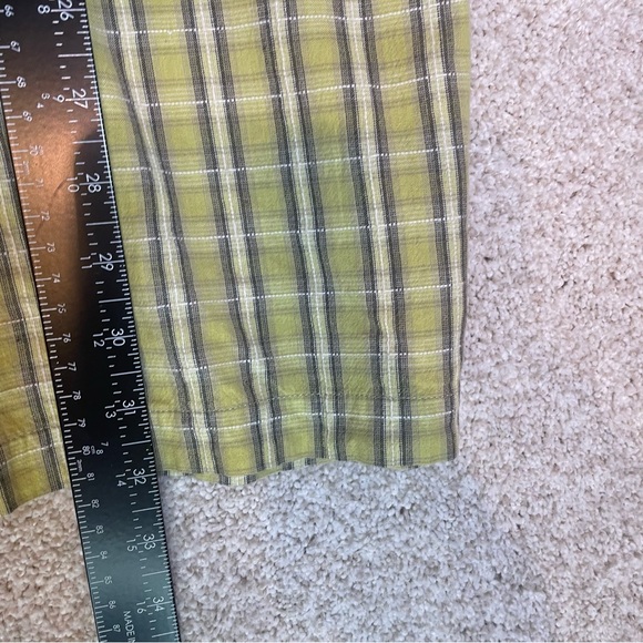 Vintage CXS21 Mens Short Sleeve Shirt Large Greenish Yellow Grey Check Cotton - Picture 4 of 6